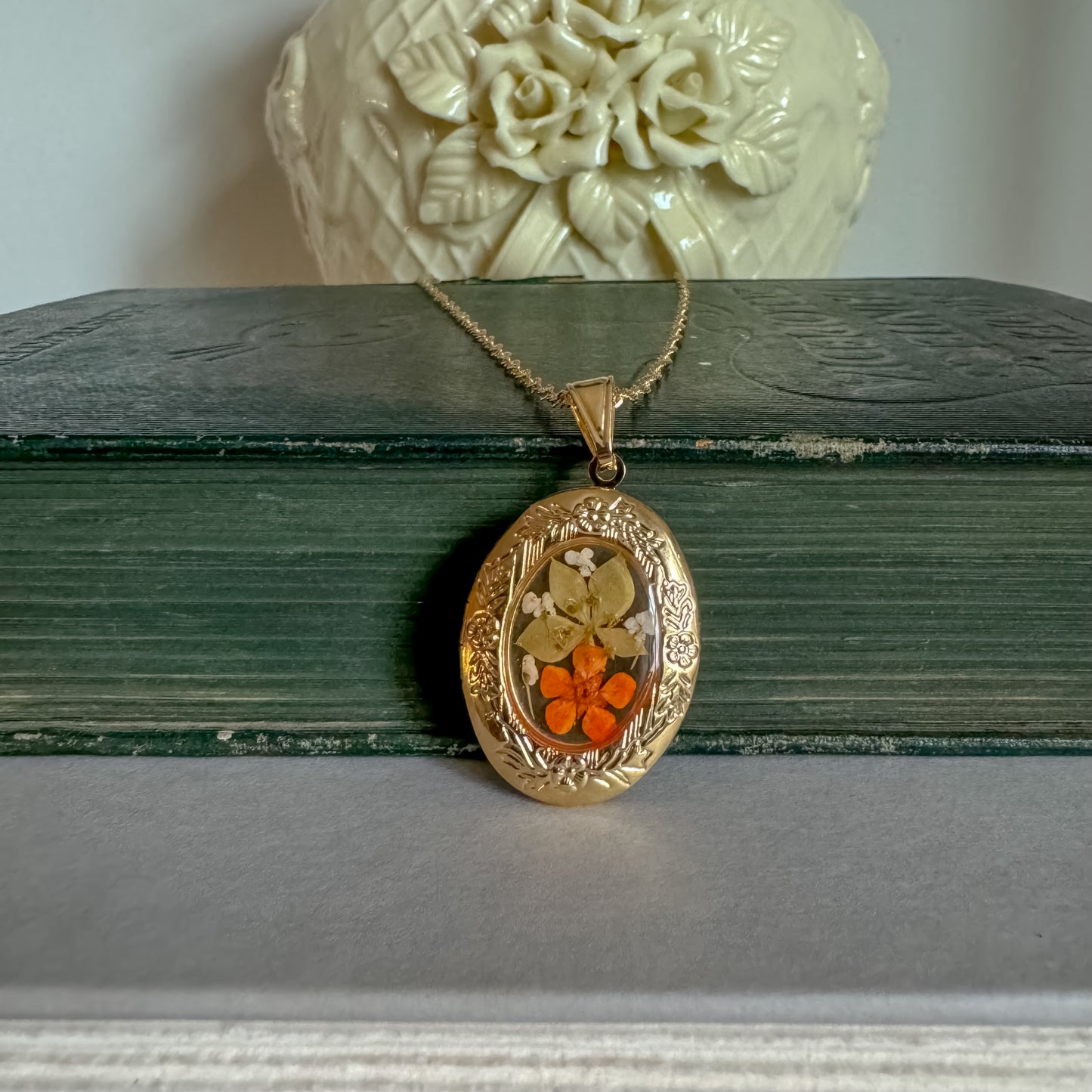 Handmade Floral Locket Necklace