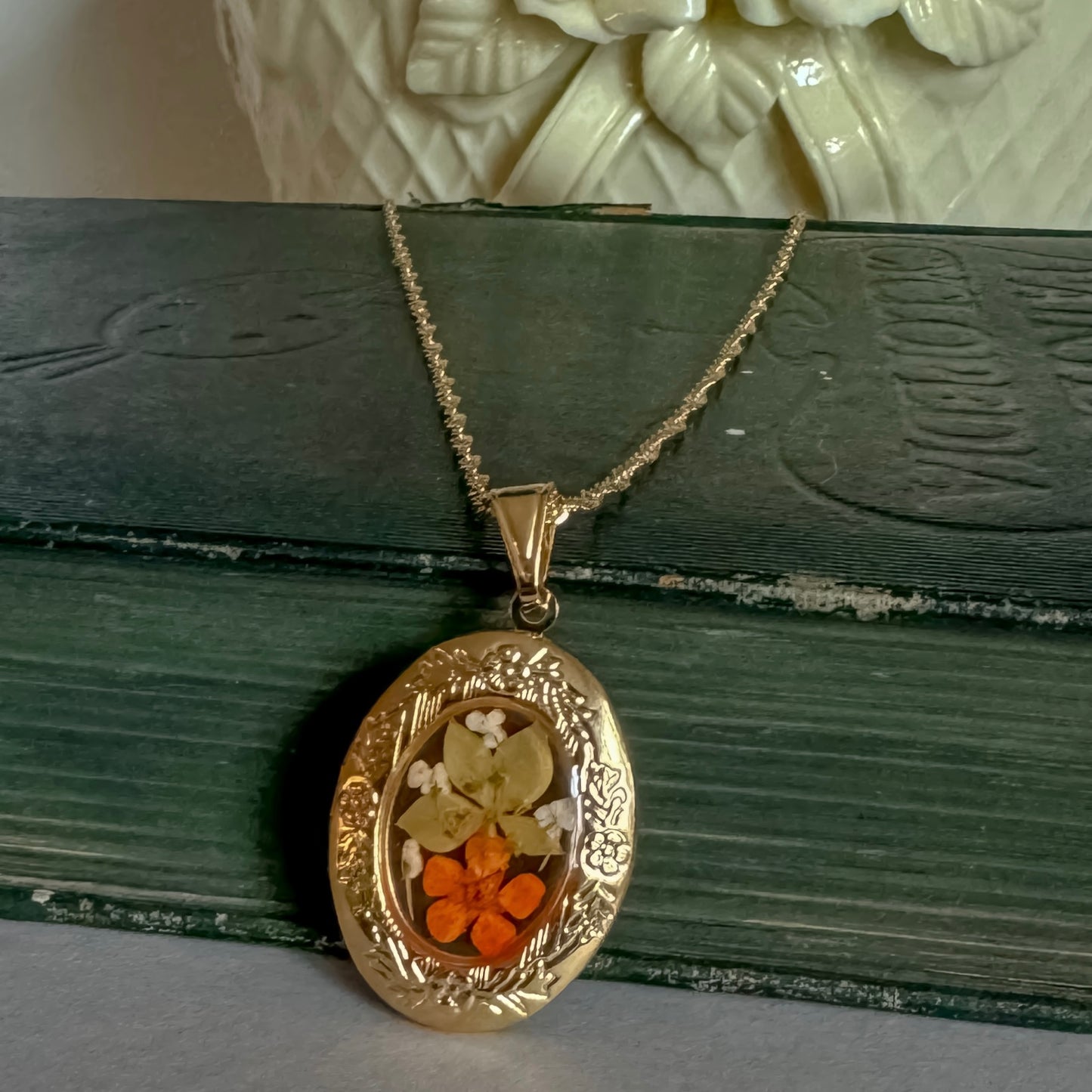 Handmade Floral Locket Necklace