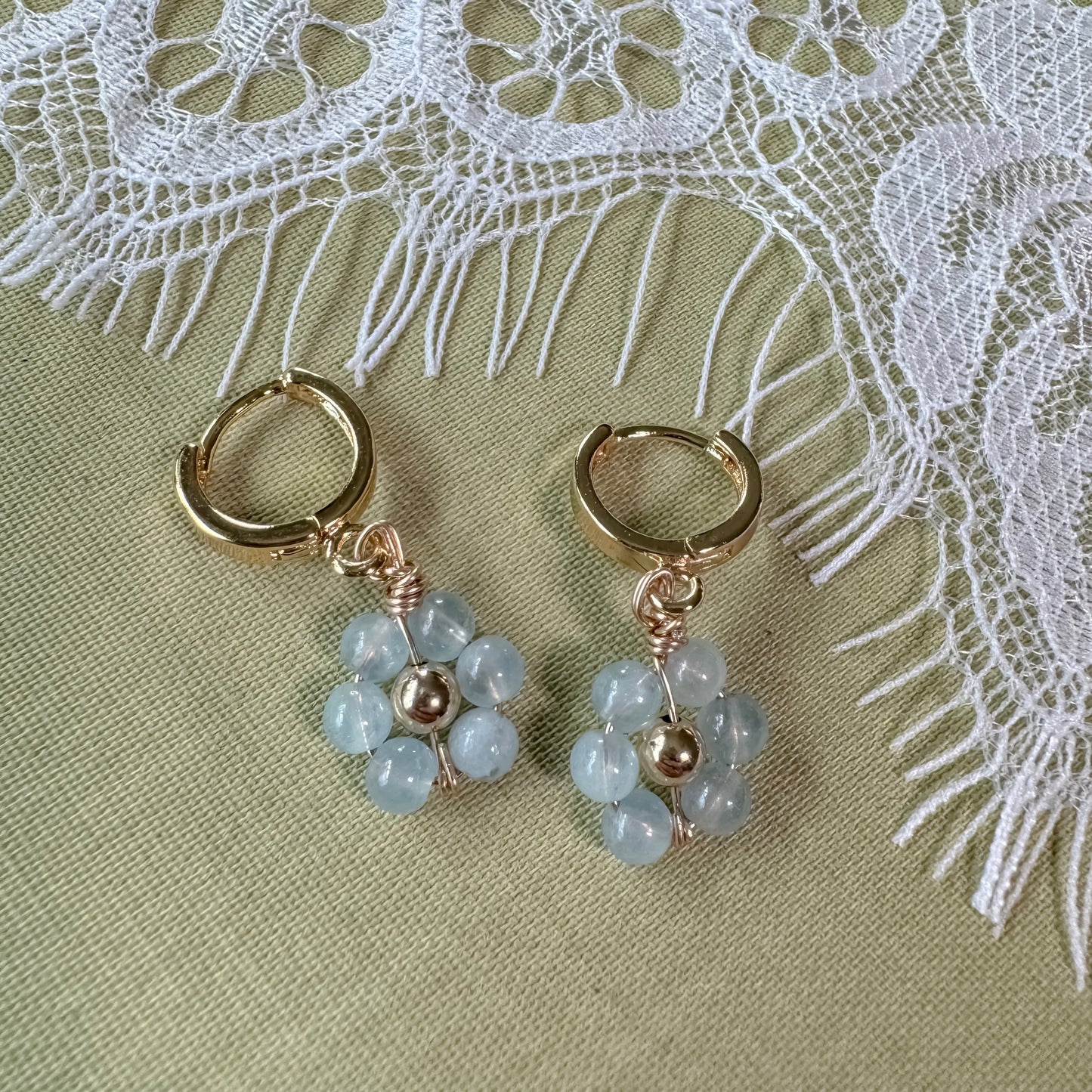 Flower Child Aqua Marine Huggie Earrings