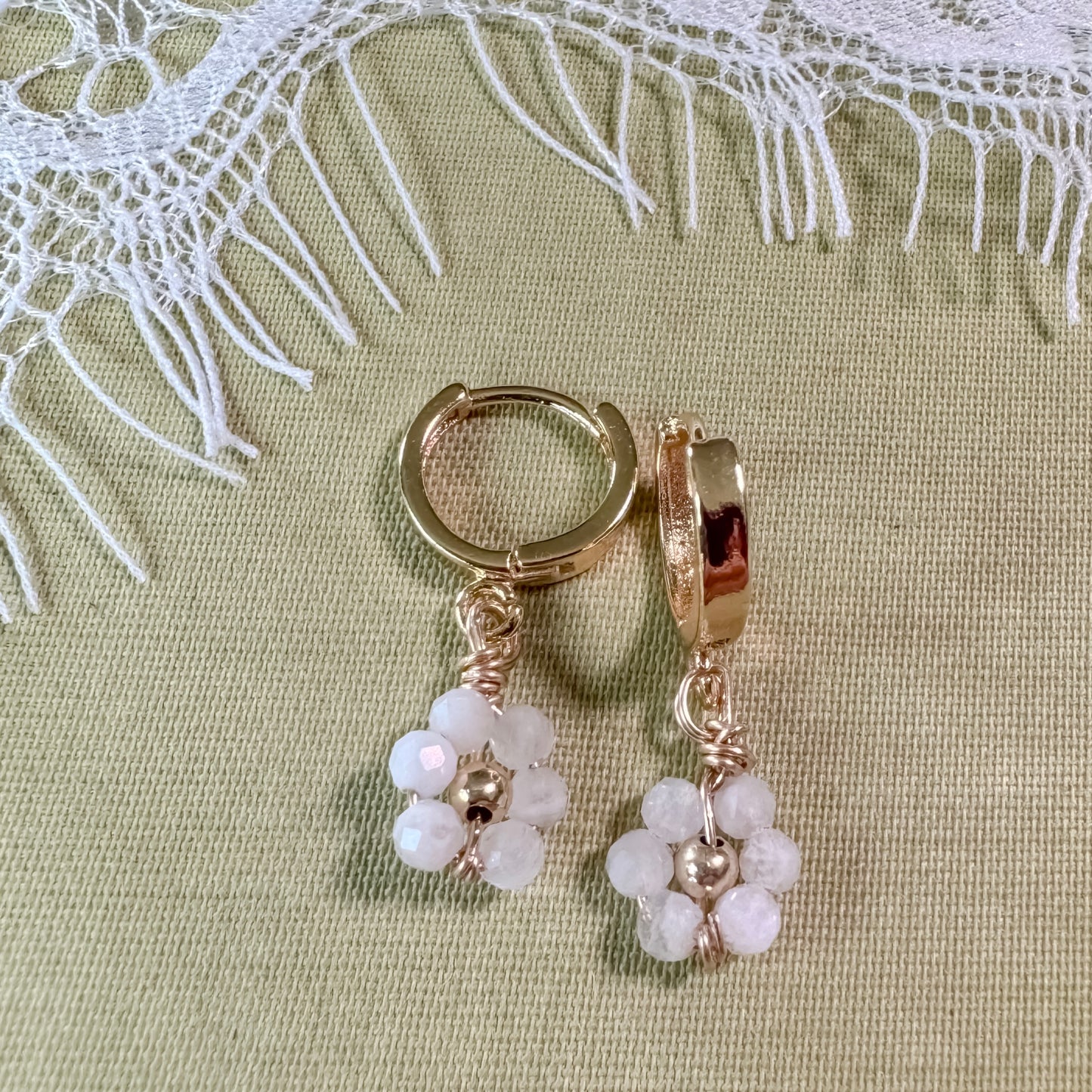 Flower Child Moonstone Huggie Earrings