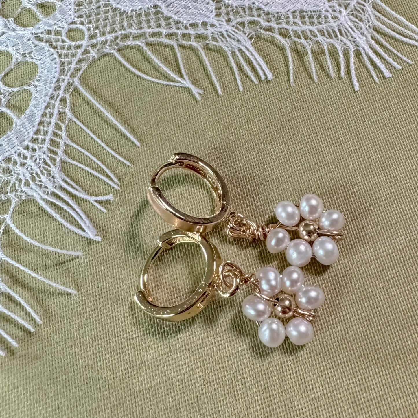 Flower Child Pearl Huggie Earrings